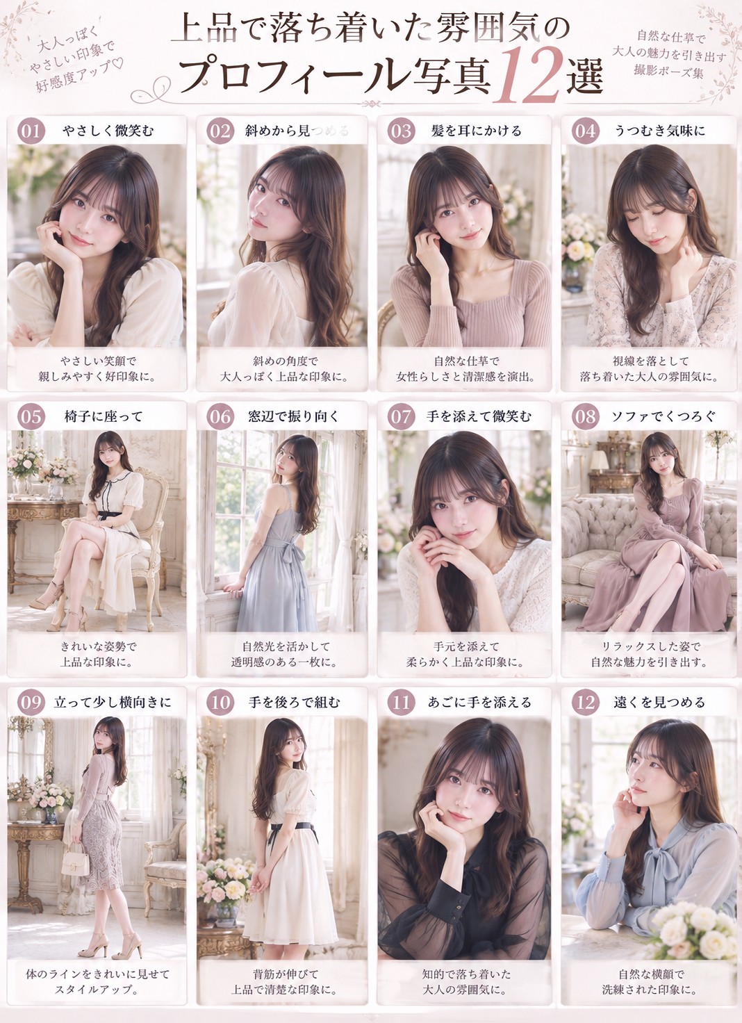 上品で落ち着いた雰囲気のプロフィール写真12選