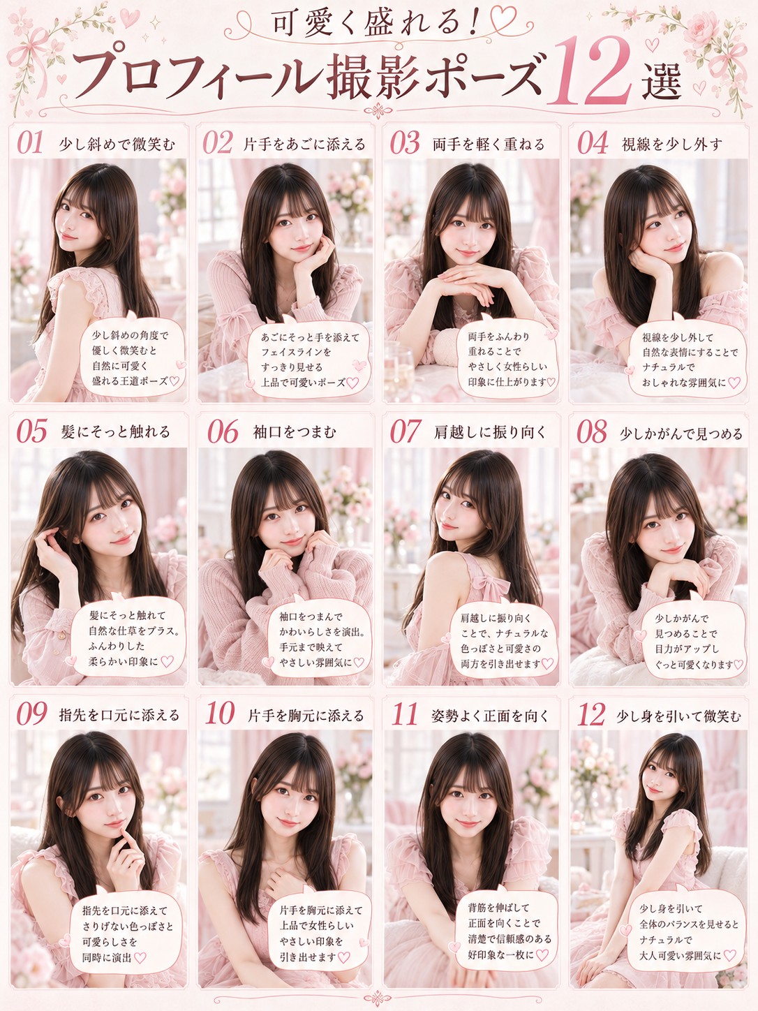 可愛く盛れる!プロフィール撮影ポーズ12選