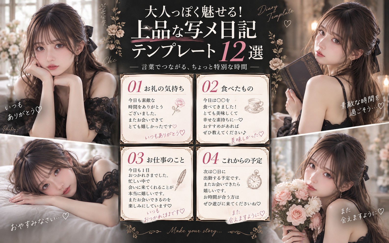 大人っぽく魅せる!上品な写メ日記テンプレート12選