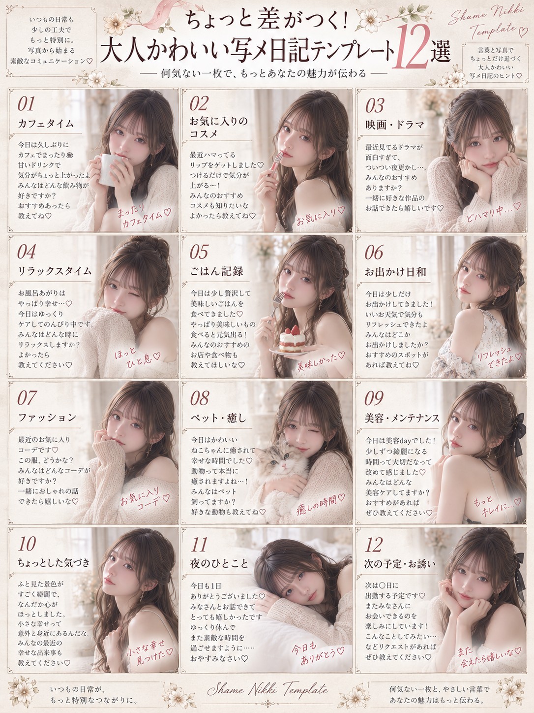 大人かわいい写メ日記テンプレート12選